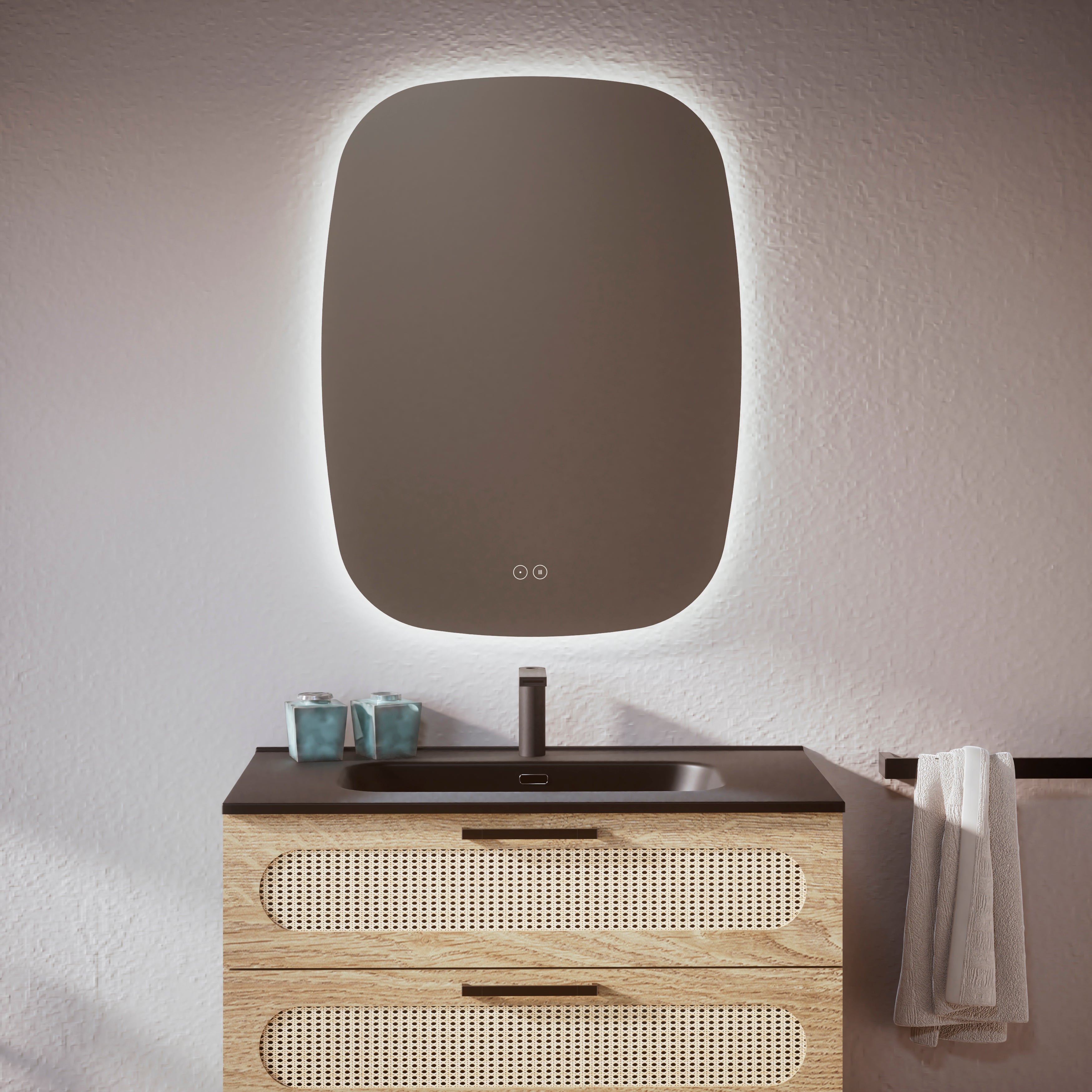 Feel Your Bath, Espejo de Baño Forma Nube 60x80 cm con Luz LED Regulable, Interruptor Táctil, Antivaho y Apagado Automático - 3