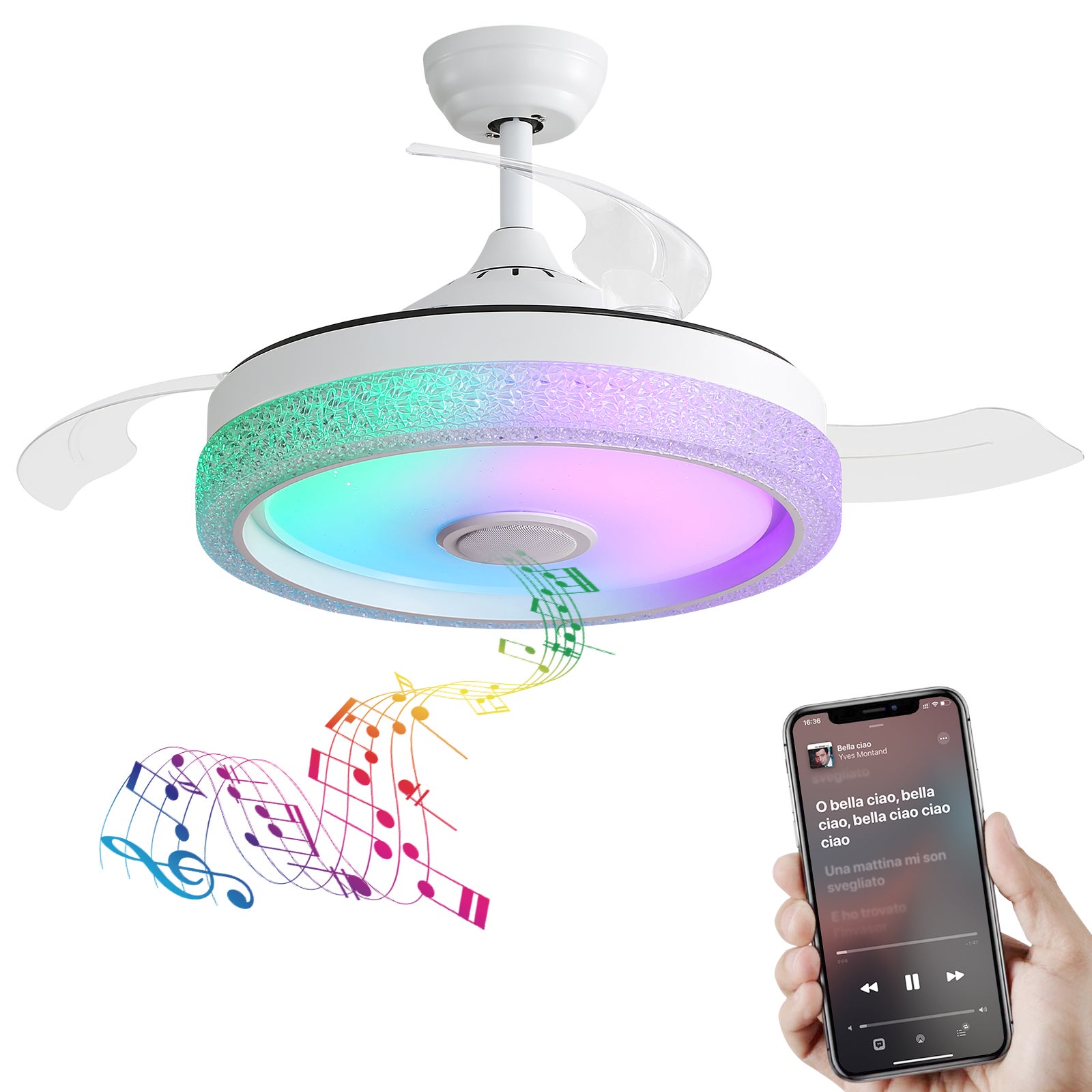 Ventilateur de plafond silencieux et invisible avec moteur CC réversible, éclairage LED, télécommande, blanc, 106,6 cm - 8