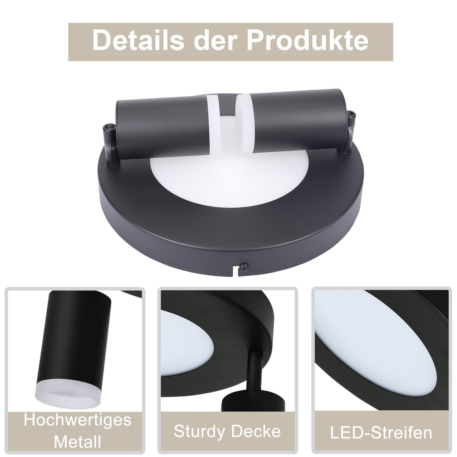 NETTLIFE Spot de plafond 2 ampoules noir 3000K protection des yeux installation facile orientable 350° GU10 - 3