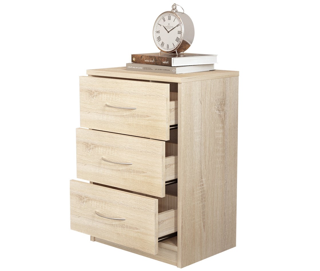 Mesita de noche habitación 3 cajones Roble melamína 57x39x28 cm Dormidán - 2