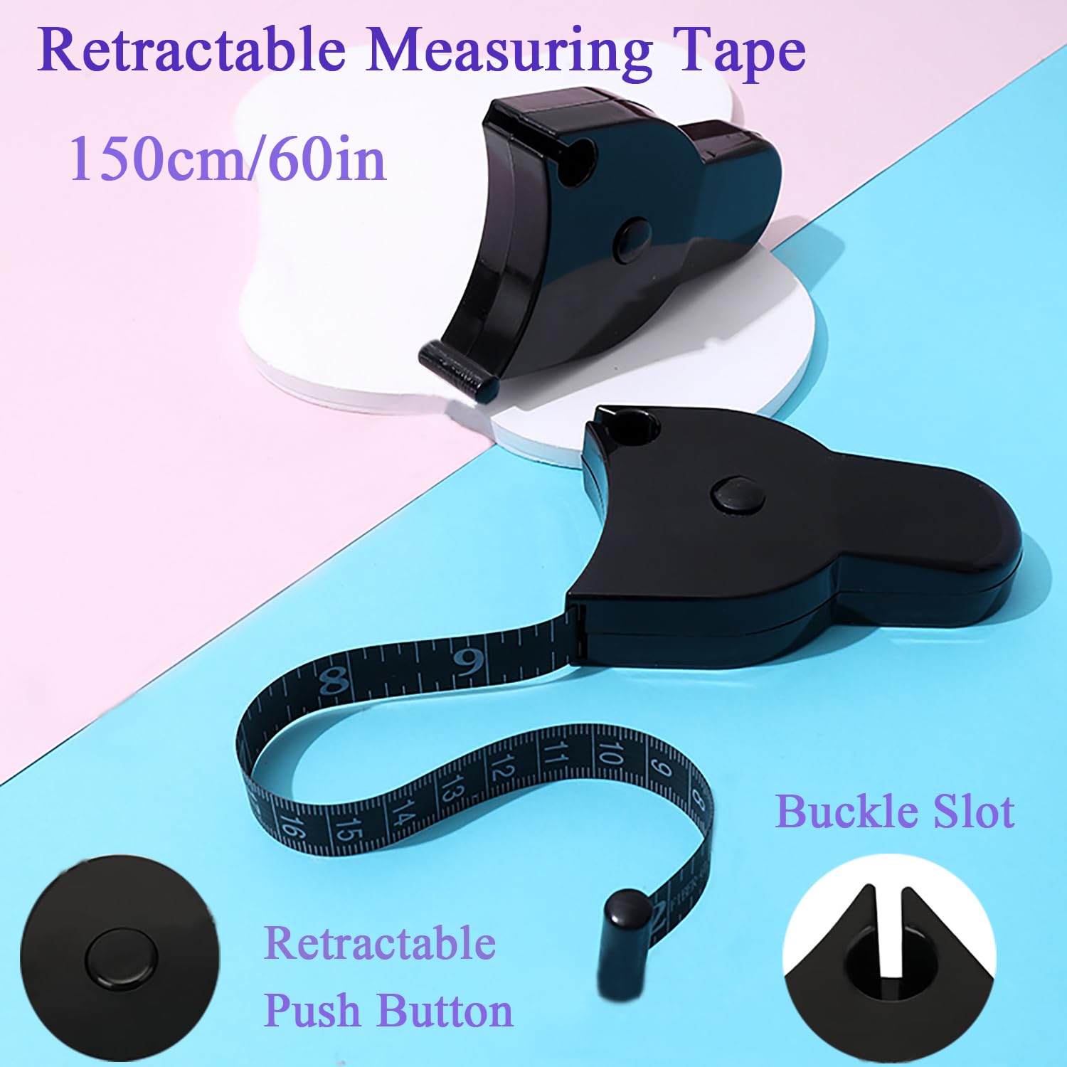 Mètre ruban noir – 150 cm / 60 pouces | Mètre ruban souple, mètre de tailleur - 2