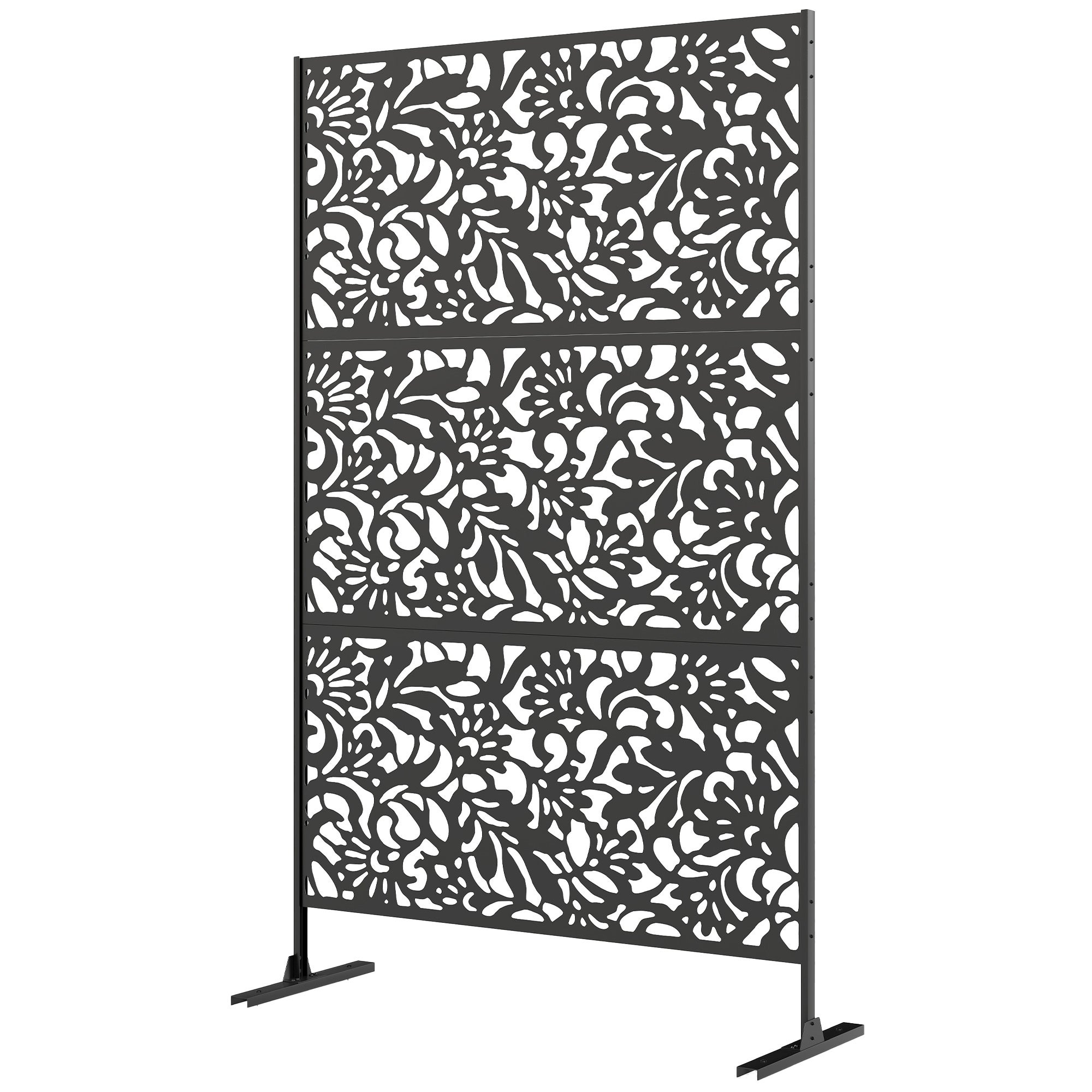 Panneau Brise Vue décoratif Extérieur Claustra Décoratif Jardin 3 Panneaux à motif floral Acier 122 x 45 x 198 cm Noir - COMFORTXL - 4