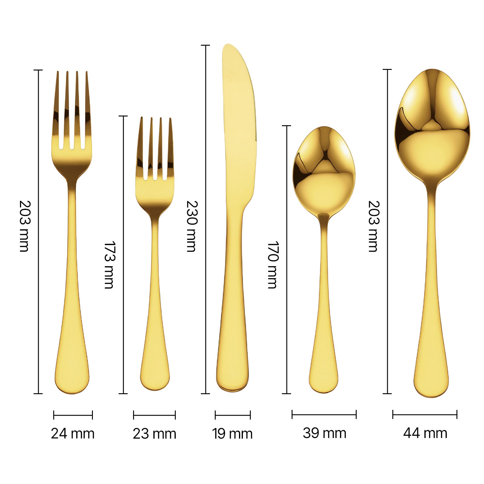 Set posate dorate SucceBuy 60 pezzi Acciaio inox di qualità alimentare, lavabile in lavastoviglie, per 12 persone - 2