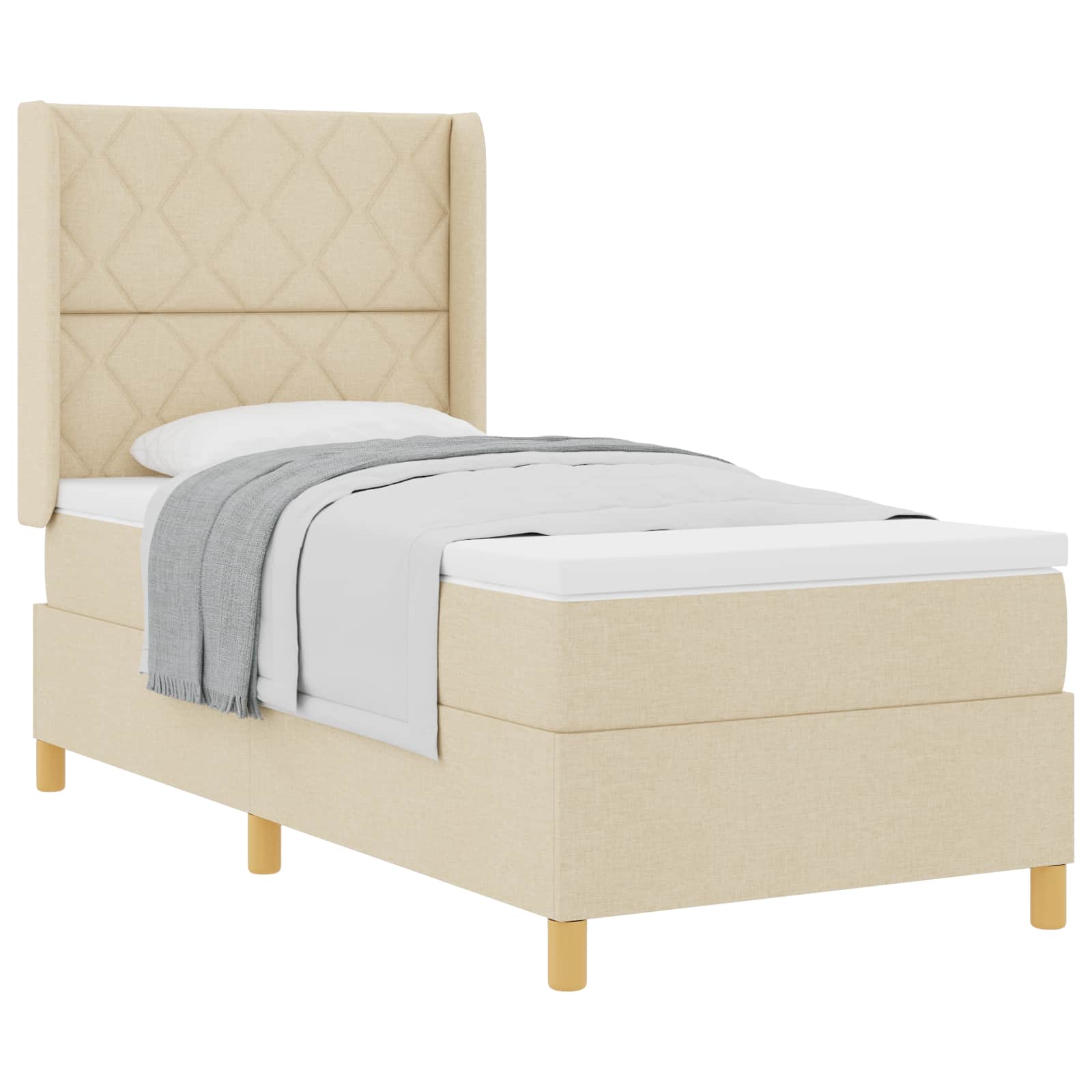 Cama tipo Box Spring con cabecera Crema 100 x 200 cm tela | Leroy Merlin