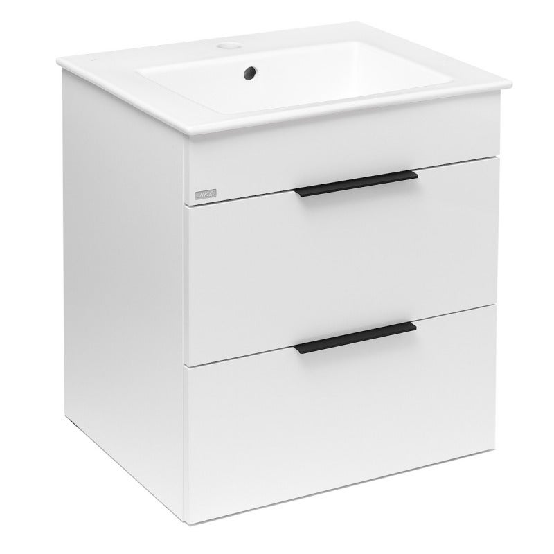 Mueble de baño cube blanco 2 cajones 54x42.2x62.2cm + lavabo de cerámica blanco y rebosadero (h4536121763001)