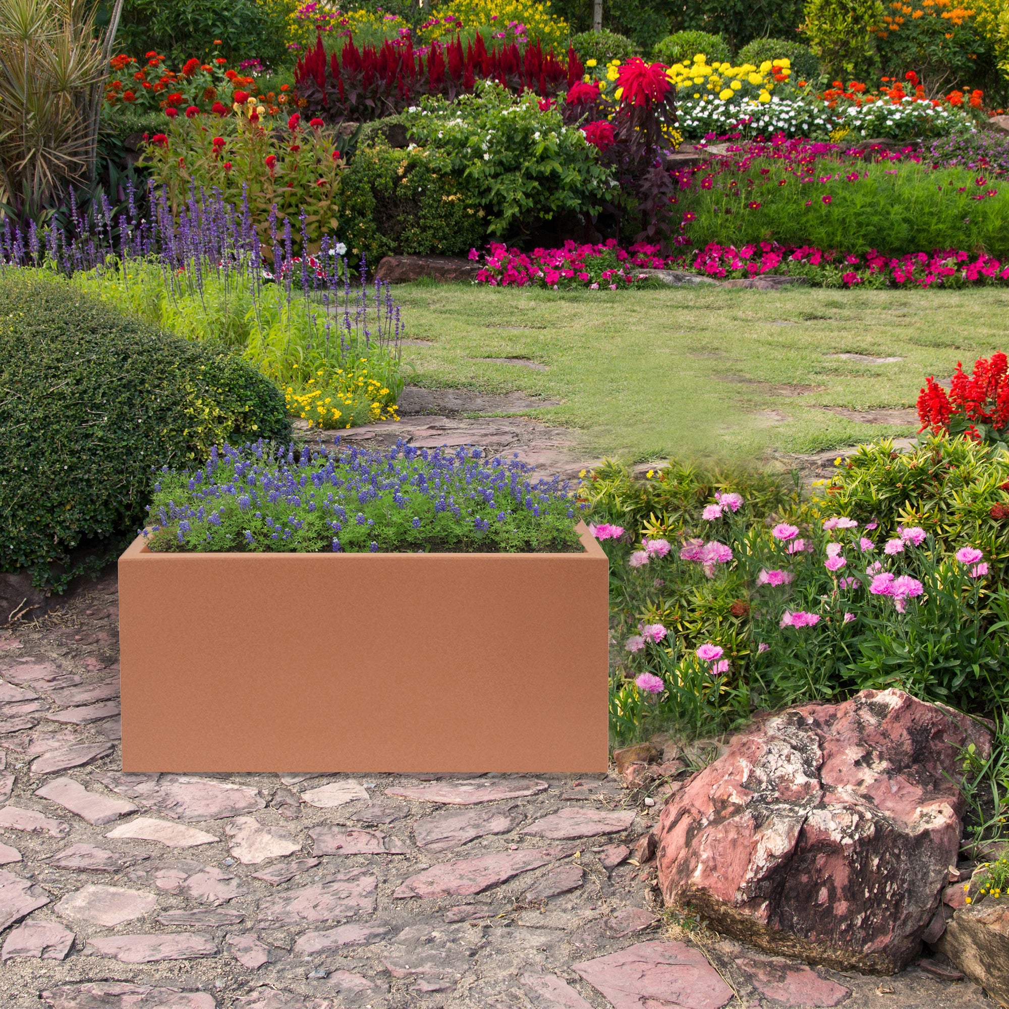 Pot de fleurs en polyéthylène imitation terre cuite 80x40x40 cm WellHome - 4