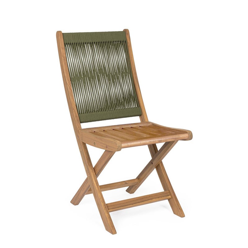 Zestaw 4 składanych krzeseł z drewna akacjowego z zielonym oparciem z polipropylenu