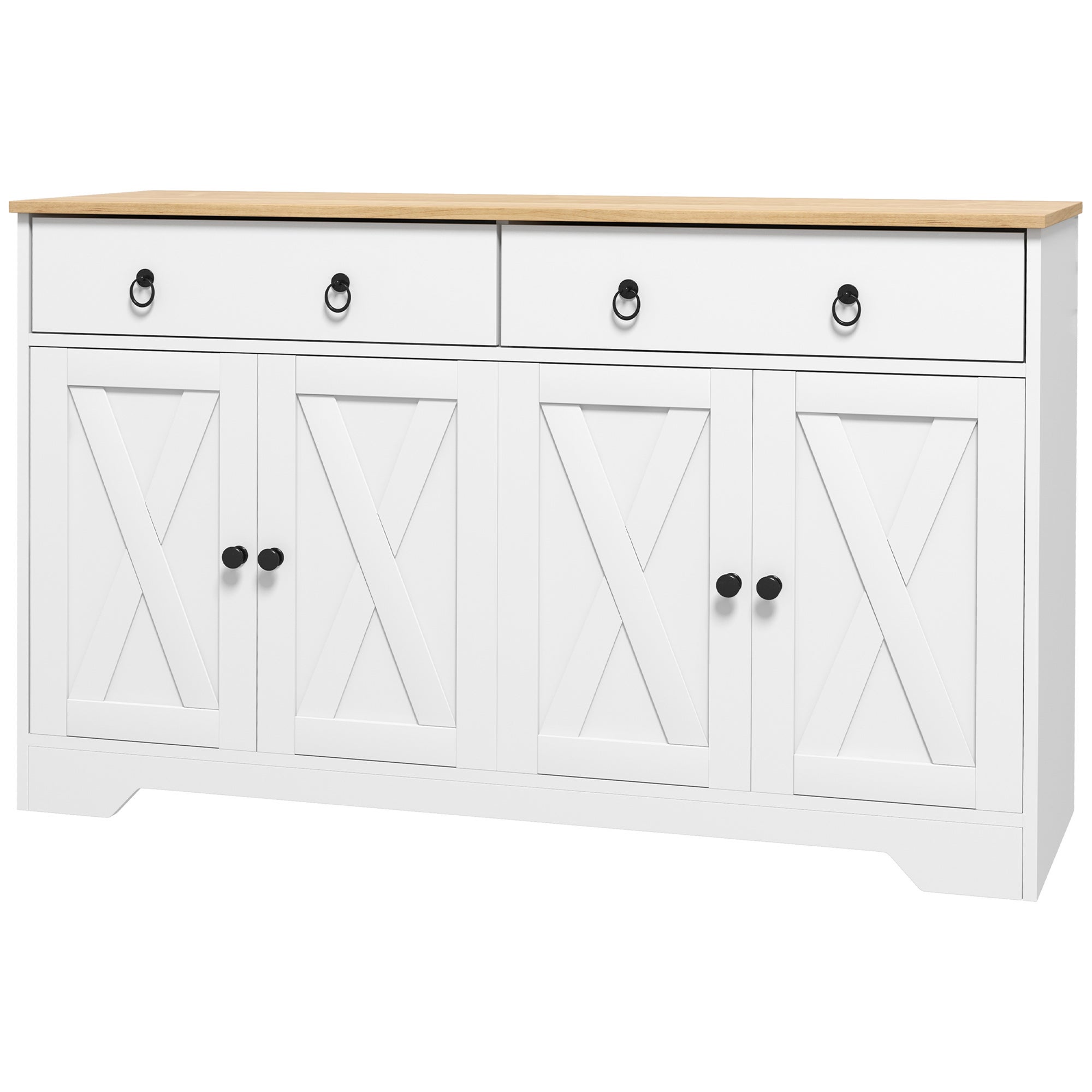Buffet meuble de rangement armoire de cuisine style rural 2 tiroirs et 2 placards étagères à hauteurs réglables blanc - 2