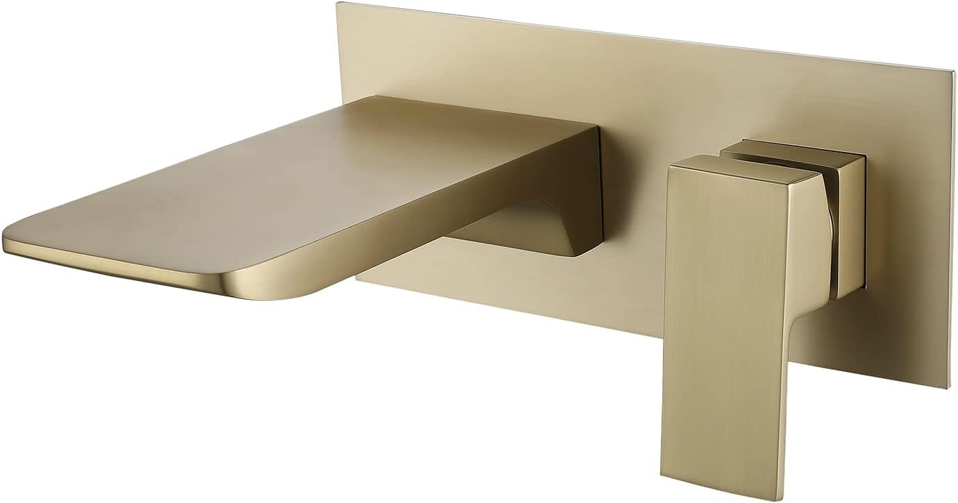 Bateria łazienkowa, mosiężna bateria wannowa typu wodospad, bateria zlewozmywakowa ścienna (złota)