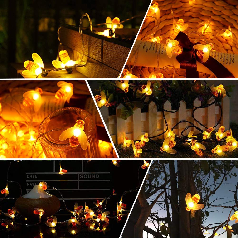 [30 LED] Guirlande lumineuse solaire de jardin, guirlande lumineuse abeille de miel,6,5 m, 8 modes, éclairage de jardin pour clôture(blanc chaud) - 4