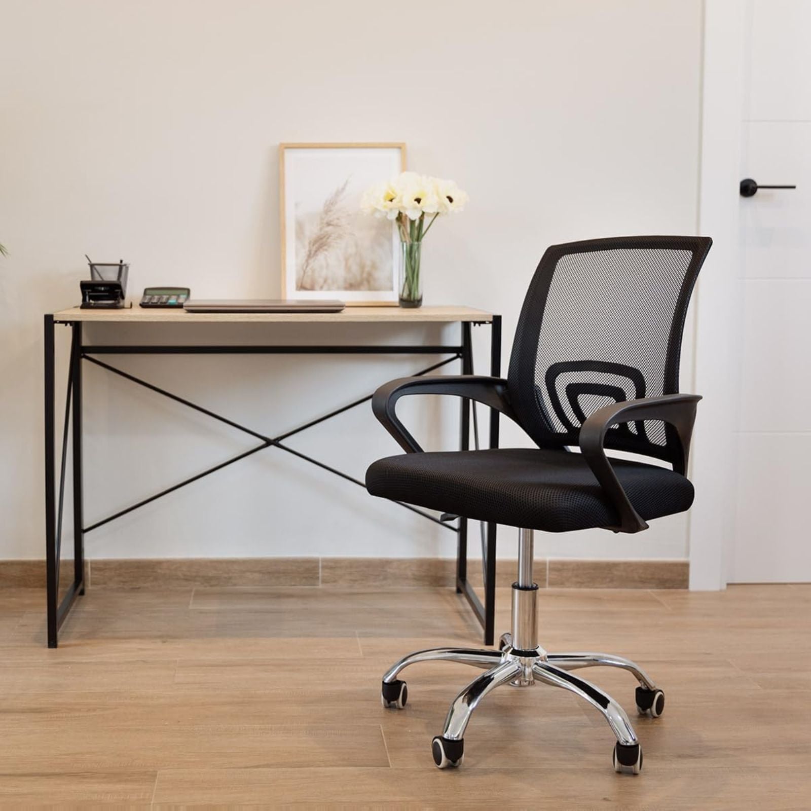 DASCK - Silla de Oficina Silla de Malla Altura Ajustable para Trabajo Silla Escritorio Ergonómica Giratoria - Pie Cromado - 8