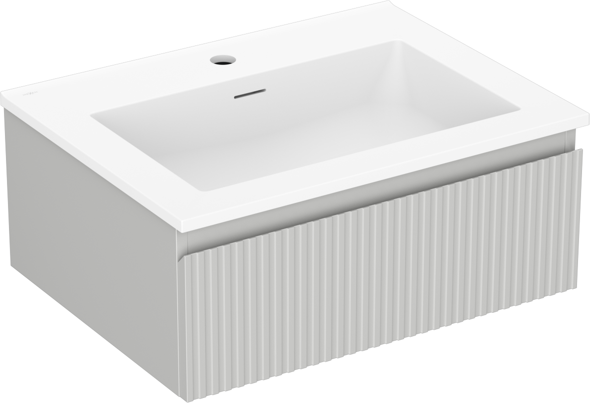 Mexen Rivel szafka łazienkowa 60 cm z umywalką Otis, 1 szuflada, ryflowana , szara mat/biała mat - 91A20-06023-1-BF62-W18M01