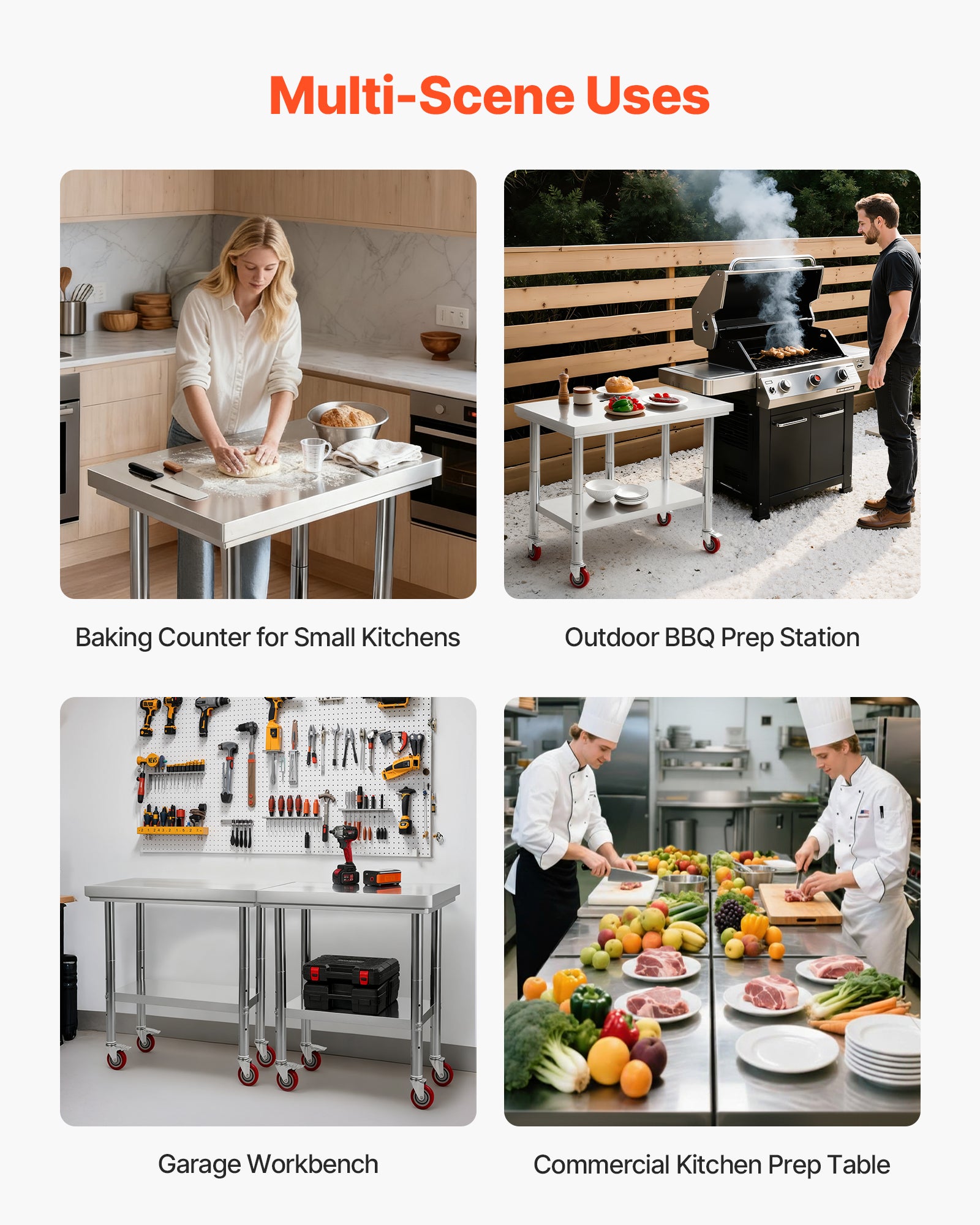 Tavolo da lavoro VEVOR acciaio inox 76x60 cm, con ruote e ripiano regolabile, per preparazione alimenti, cucina professionale, ristorante, hotel - 7