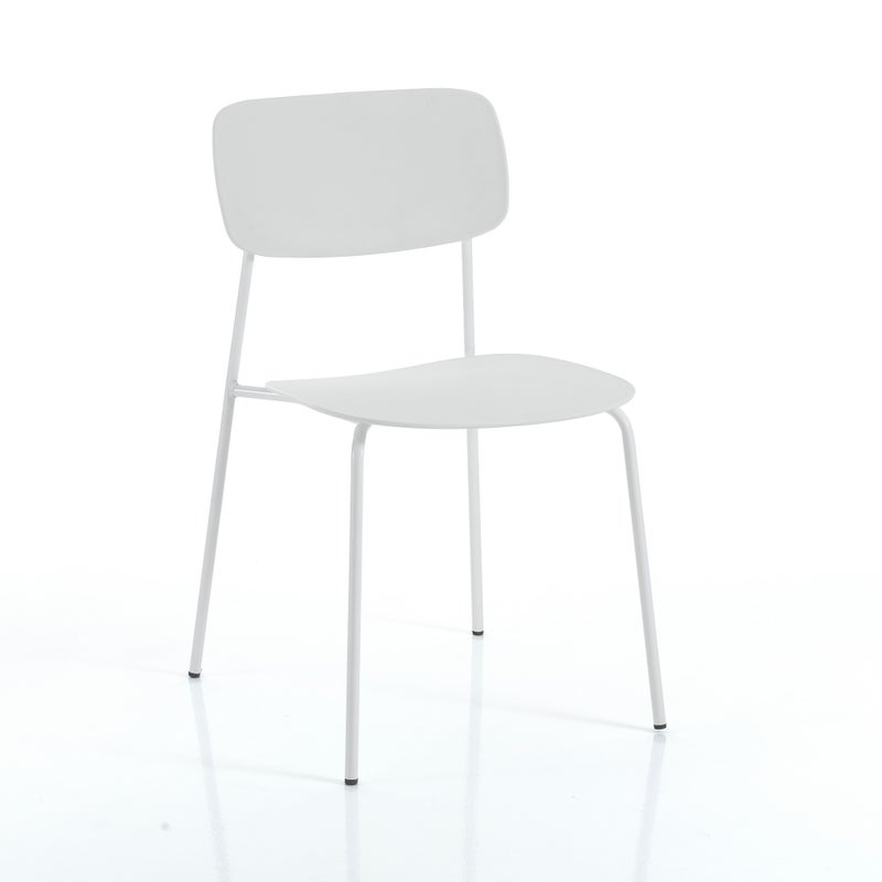 Zestaw 4 krzeseł PRIMARY WHITE – biała stal, biały polipropylen, wys. 78 cm, szer. 43 cm, gł. 51 cm, sztaplowane, do biura i domu