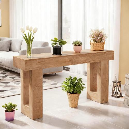 Console 160x35x85 cm avec style rustique, pieds robusts, en bois, couleur marron - 7