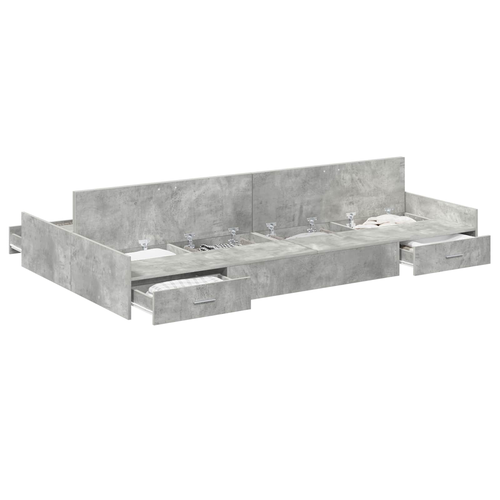 Cadre de lit avec rangement et tiroir gris béton, pour la chambre, 120 × 190 cm - 2