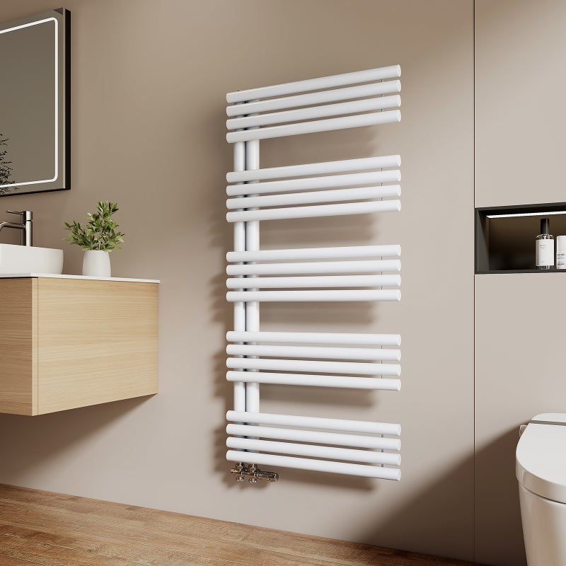 EMKE Grzejnik Łazienkowy 776W, 126,5x60 cm, 6 bar, do 5 m² – Biały