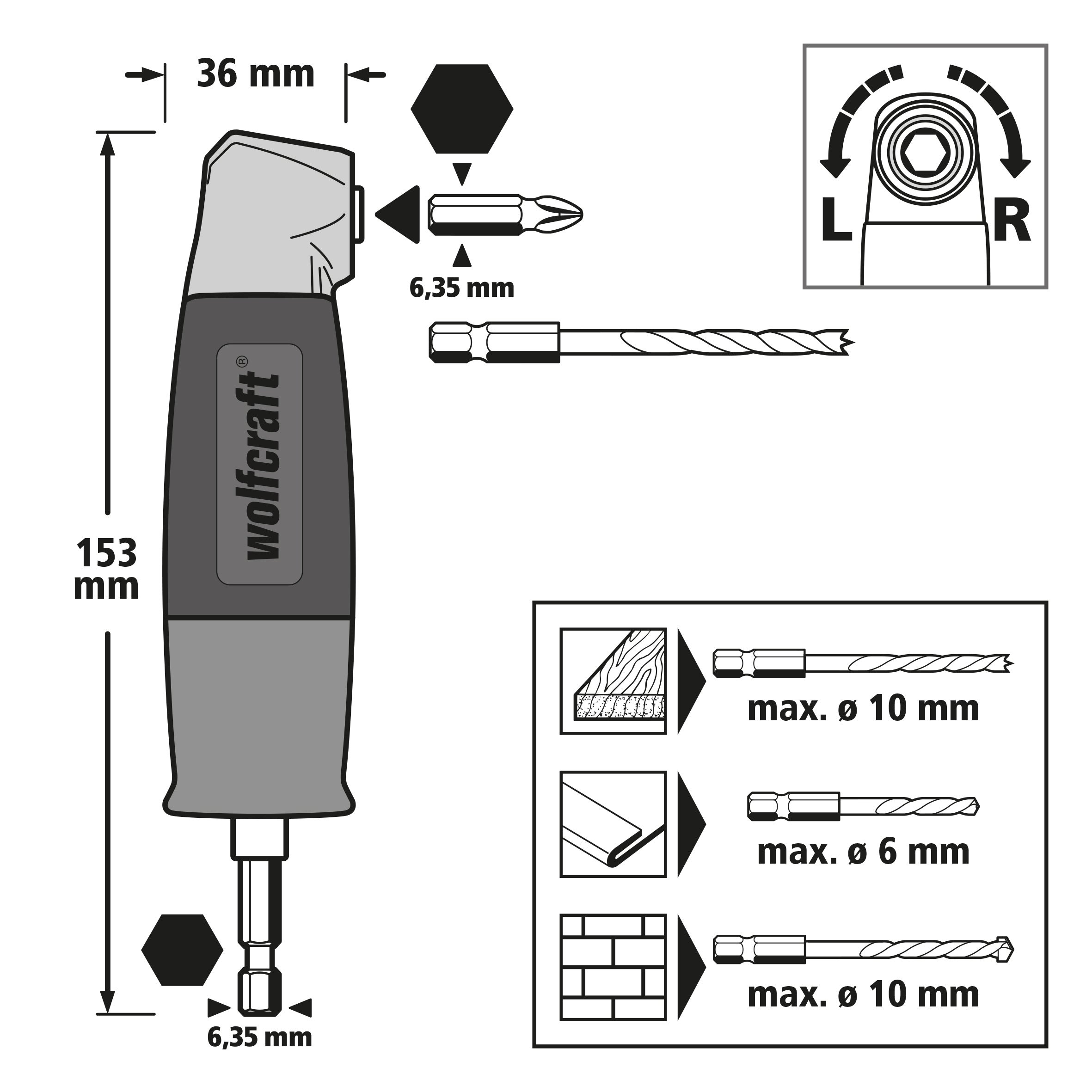 Renvoi d'Angle Compact pour Percer et Visser à 90° - wolfcraft 4688000 - 2