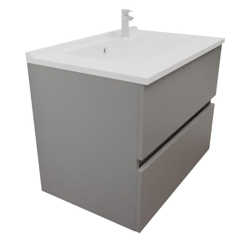 Meuble salle de bain suspendu 70 cm ROSALY INOX- Gris- Plan vasque en Résine - 2