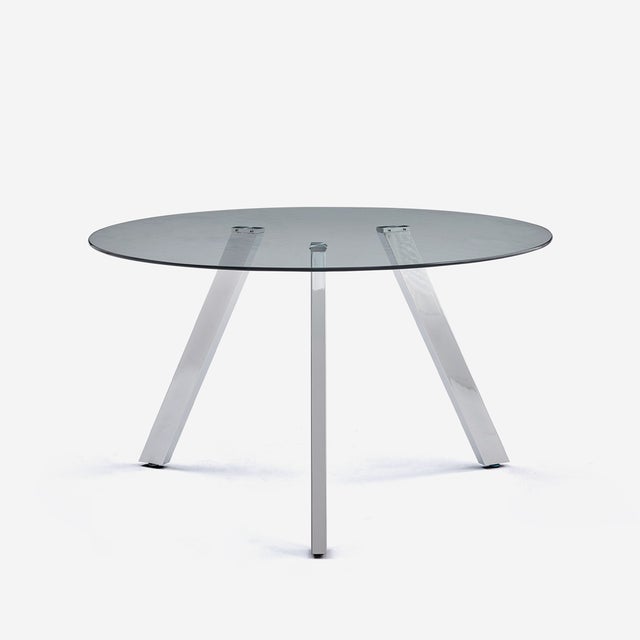 Tavolo design moderno in vetro rotondo 130cm con gambe in metallo Orun