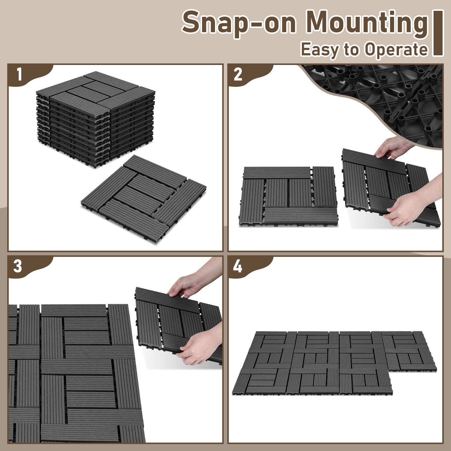 22pcs Dalle de terrasse 2m² Dalle clipsable 30x30cm Revêtement de sol extérieur terrasse jardin Anthracite - 4