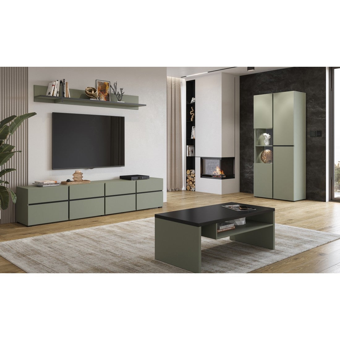 Conjunto de 4 muebles colección HAVANA color verde salvia. Mueble TV XL ...