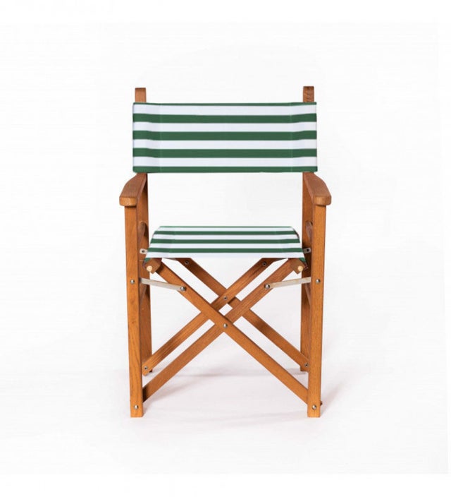 Sedia regista finitura in legno impregnato tela Bianco e verde a riga larga Forte Dei Marmi-Nardini Forniture