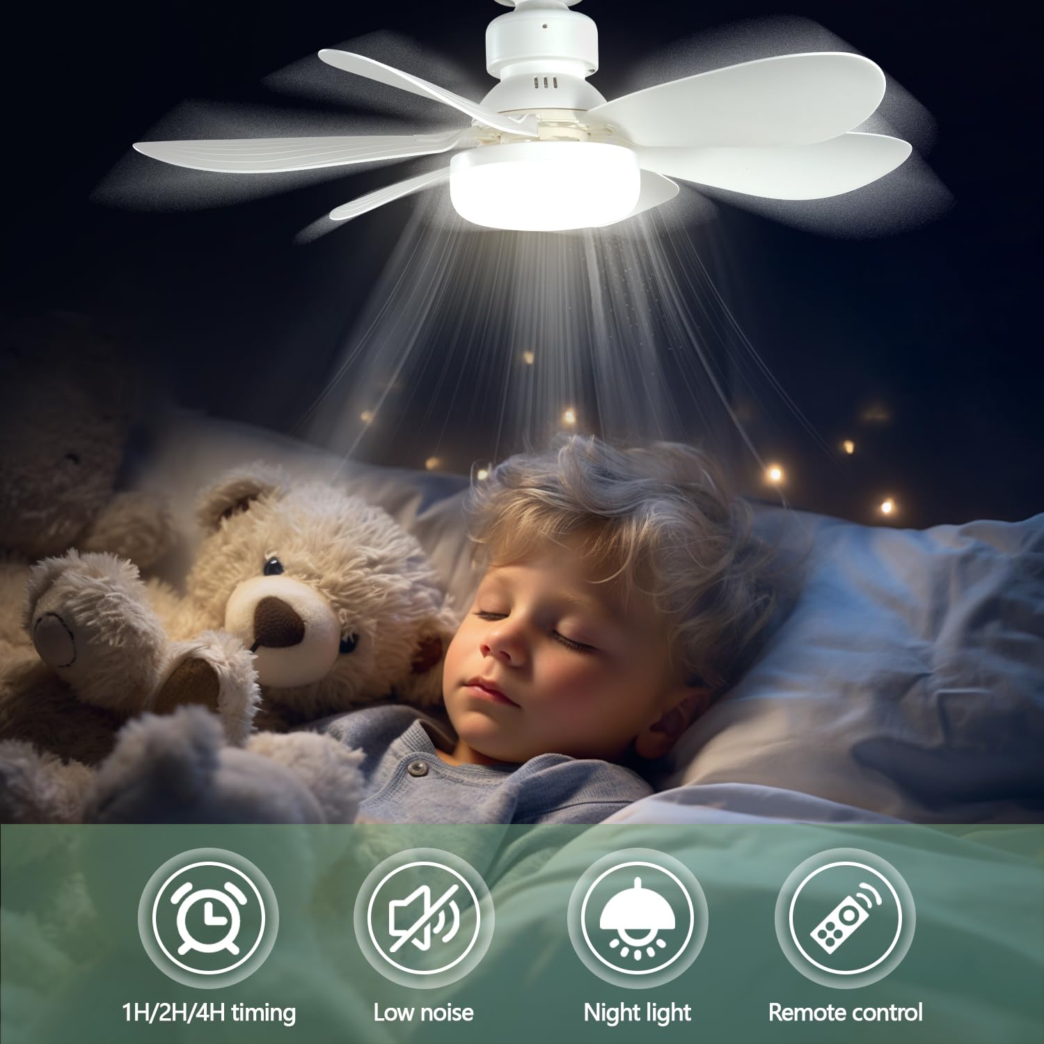 Ventilateur de plafond avec lumière et télécommande, ventilateur de plafond LED dimmable 40 W avec douille E27, 6 pales, 3 vitesses, minuterie - 8