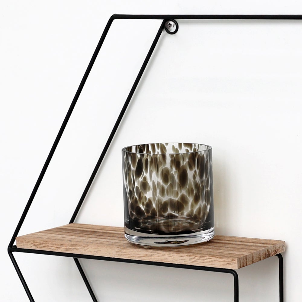 Etagère murale en métal noir - 3 planches en bois - Hexagonal - 48x55x10 cm - 3