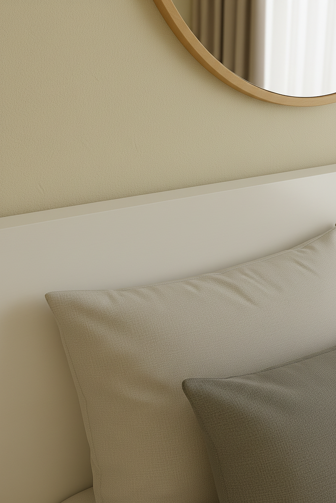 Conjunto de Dormitorio Blanco – Cabecero de 168 cm + 2 Mesitas de Noche con Patas de Madera de Haya – Estilo Nórdico Moderno en Melamina de Alta Calid - 2