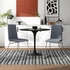 Set Di 2 Sedie Da Pranzo In Rattan E Pelle - Stile Mid-Century, Imbottite, Gambe In Metallo - 3