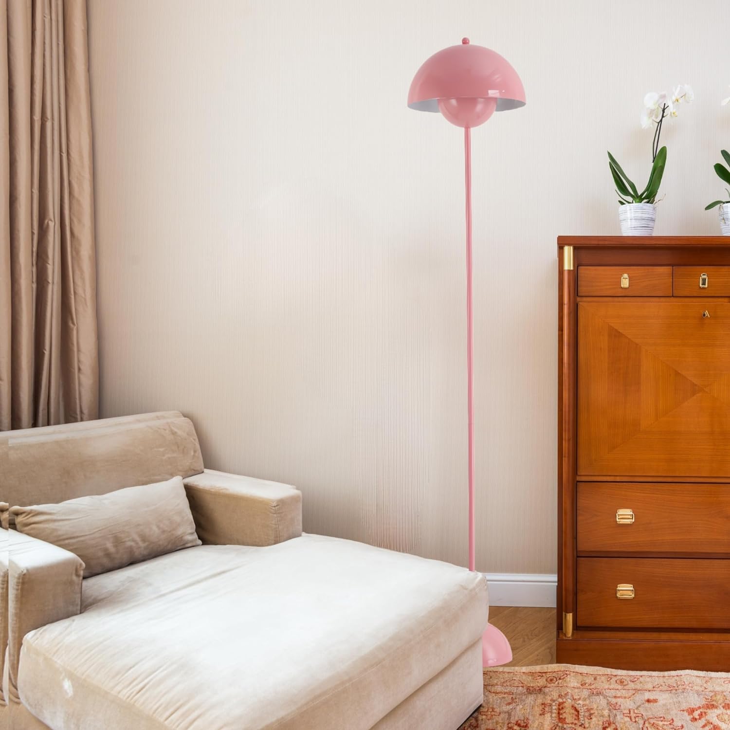 Lampe de Sol de Design Nordique Rose et Base Parabolique Douille E27 pour Salon, Salle à Manger et Chambre. - 6