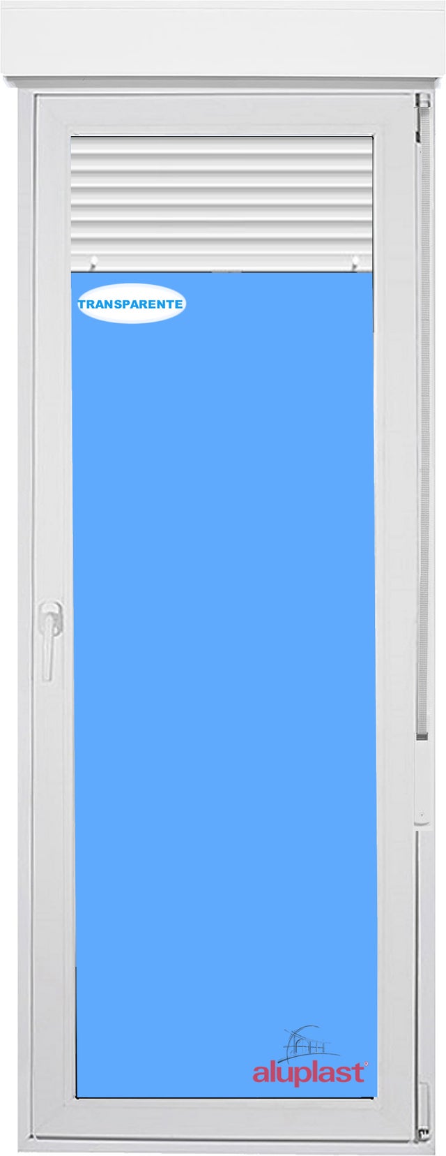 Puerta Balconera PVC 900x2285 Blanca Oscilobatiente Derecha con Persiana Vidrio Transparente