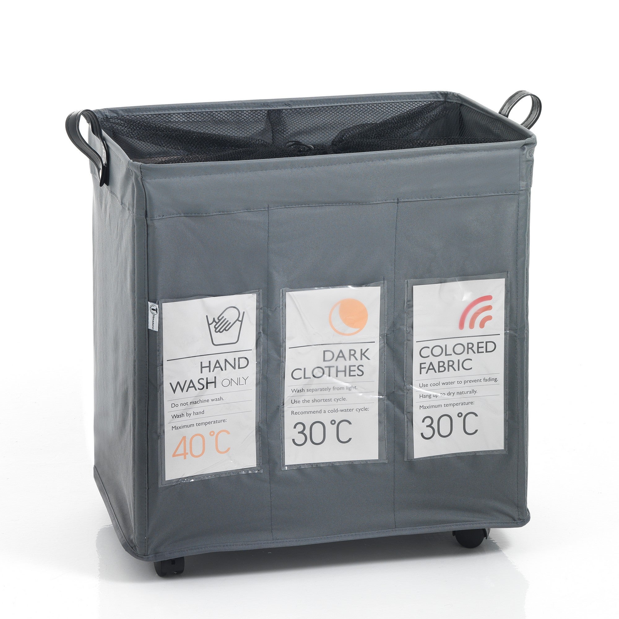 Set 3 Vasche Per Biancheria - Plastica Grigia, 60x40x24 Cm, Con Manici, Leggere E Robuste, Made In EU - Foto 2