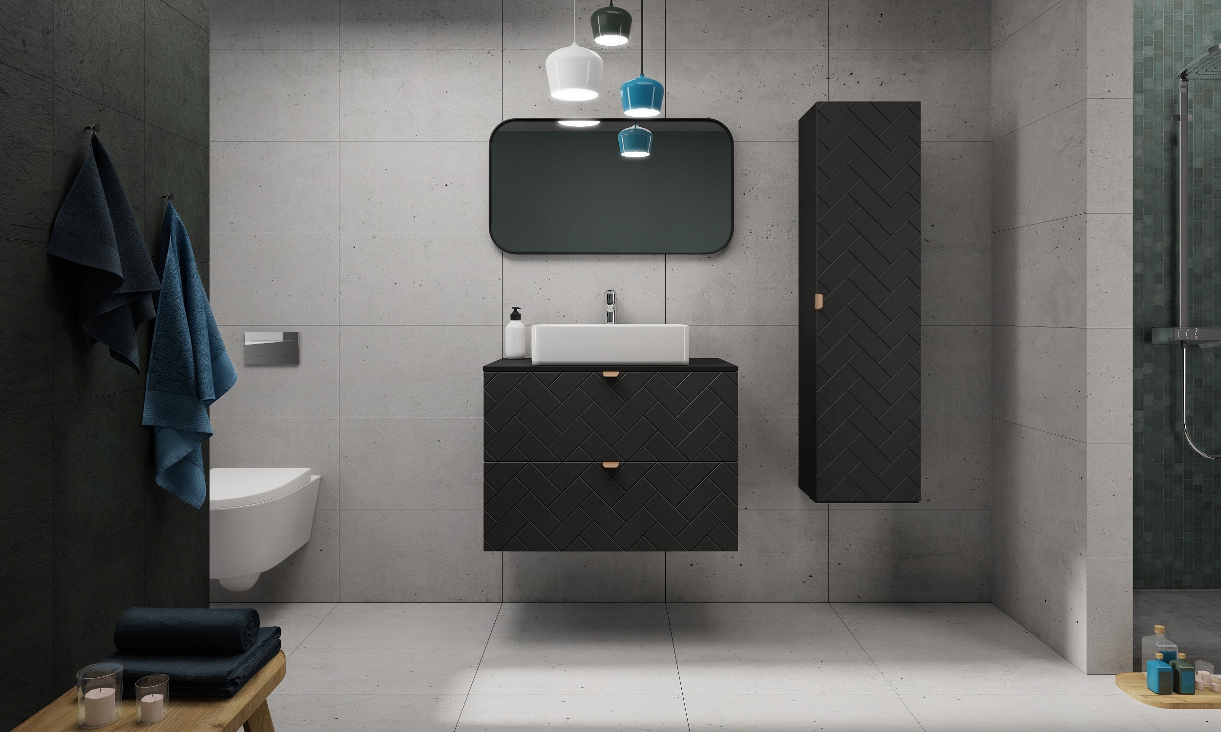 Blat łazienkowy 80 cm czarny płyta laminowana 16 mm - 2