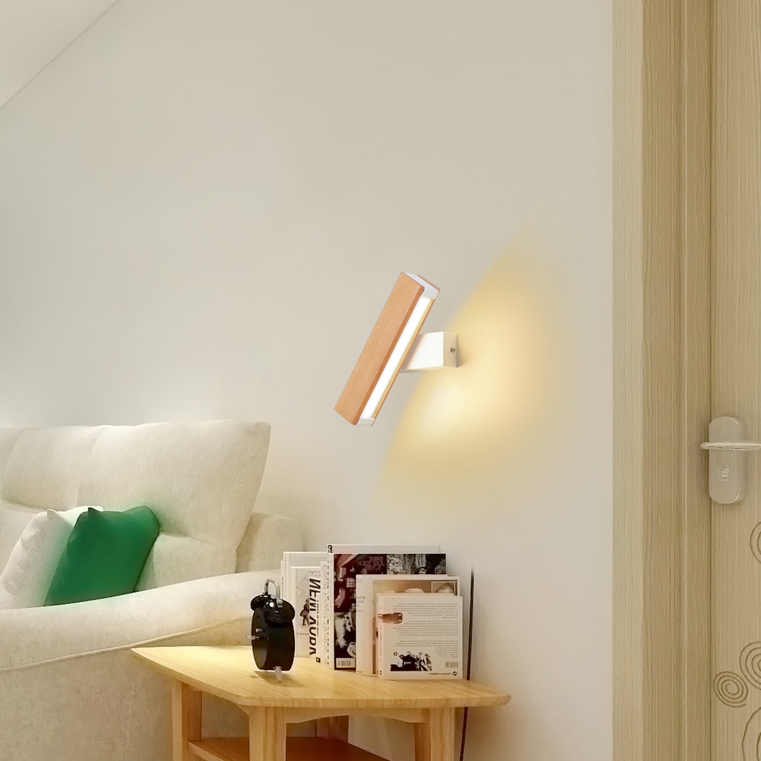 GOECO Applique murale bois,Deco led murale,Rotation 360° en Bois Massif, Moderne Vent minimaliste,Convient pour l'éclairage de la chambre à coucher - 9