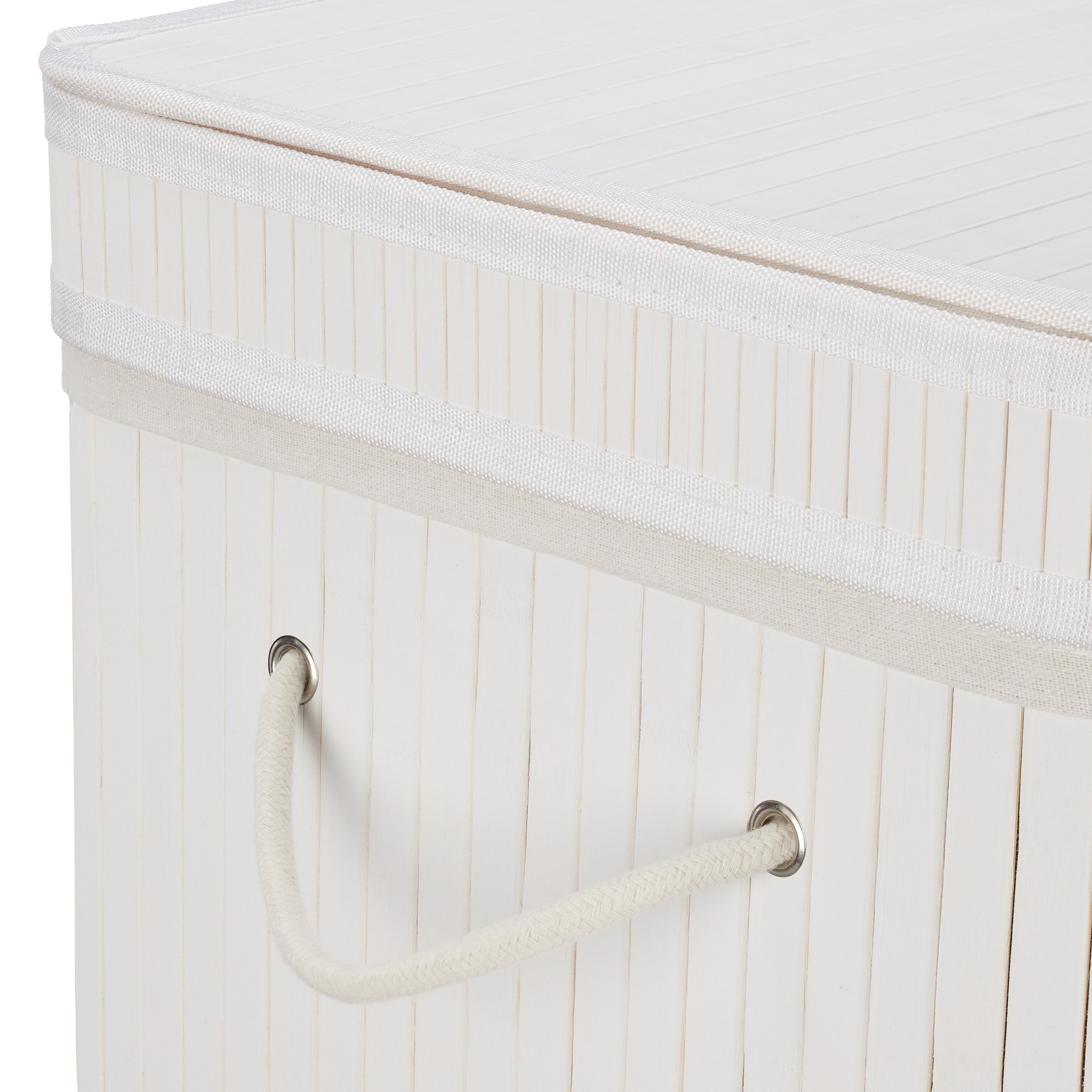 Corbeille à linge pliable, Bambou, avec anse, 70 litres, couvercle, HxlxP 63 x 36 x 36 cm, blanc, Relaxdays - 6