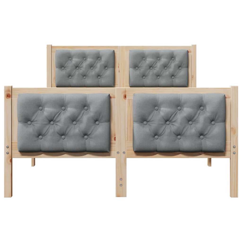 Cadre de lit gris clair, pin massif, pour la chambre, 135 × 190 cm - 5