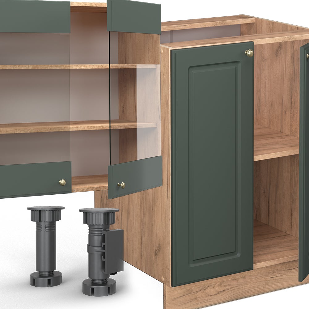 Vicco Cucina componibile Fame-Line, Quercia verde-oro Country/oro Power, 300 cm con armadio alto, senza piano di lavoro - 7