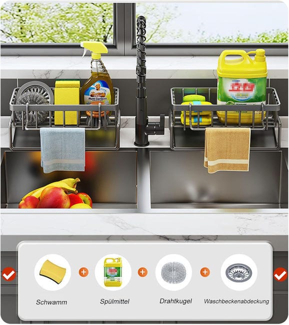 Organizzatore Lavandino Con Drenaggio Auto-Svuotante - Acciaio Inox Per Cucina E Bagno - Foto 8