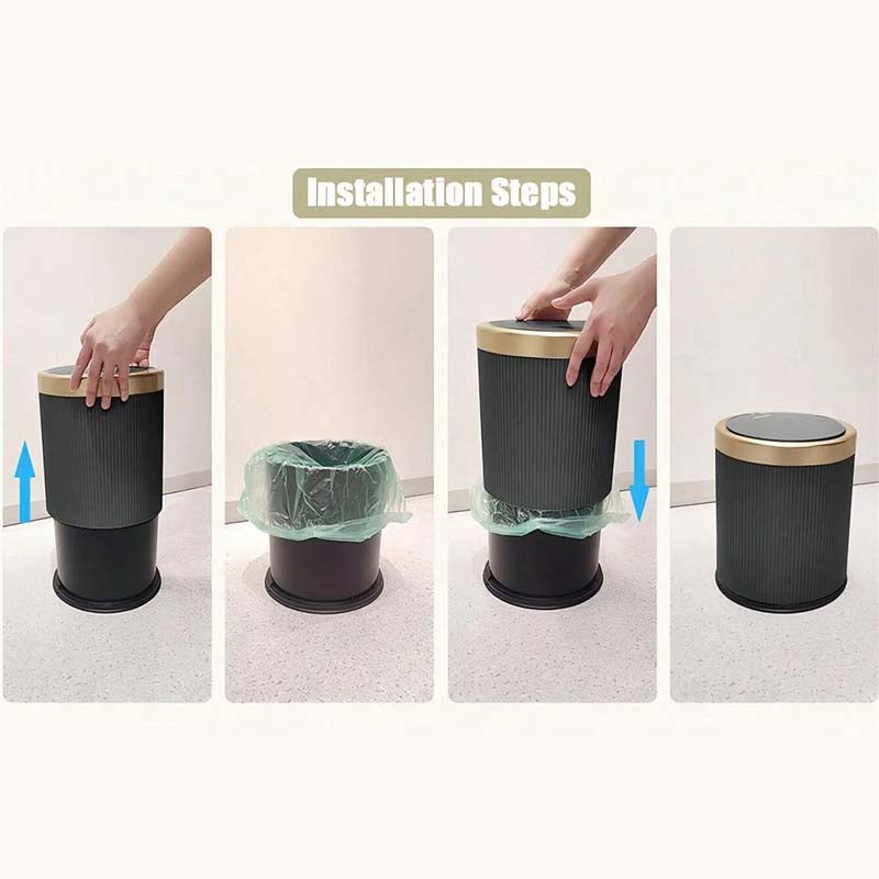 Élégante poubelle ronde en plastique ABS avec couvercle, couleur crème, 12 L, idéale pour la maison, le bureau et l'école. - 9