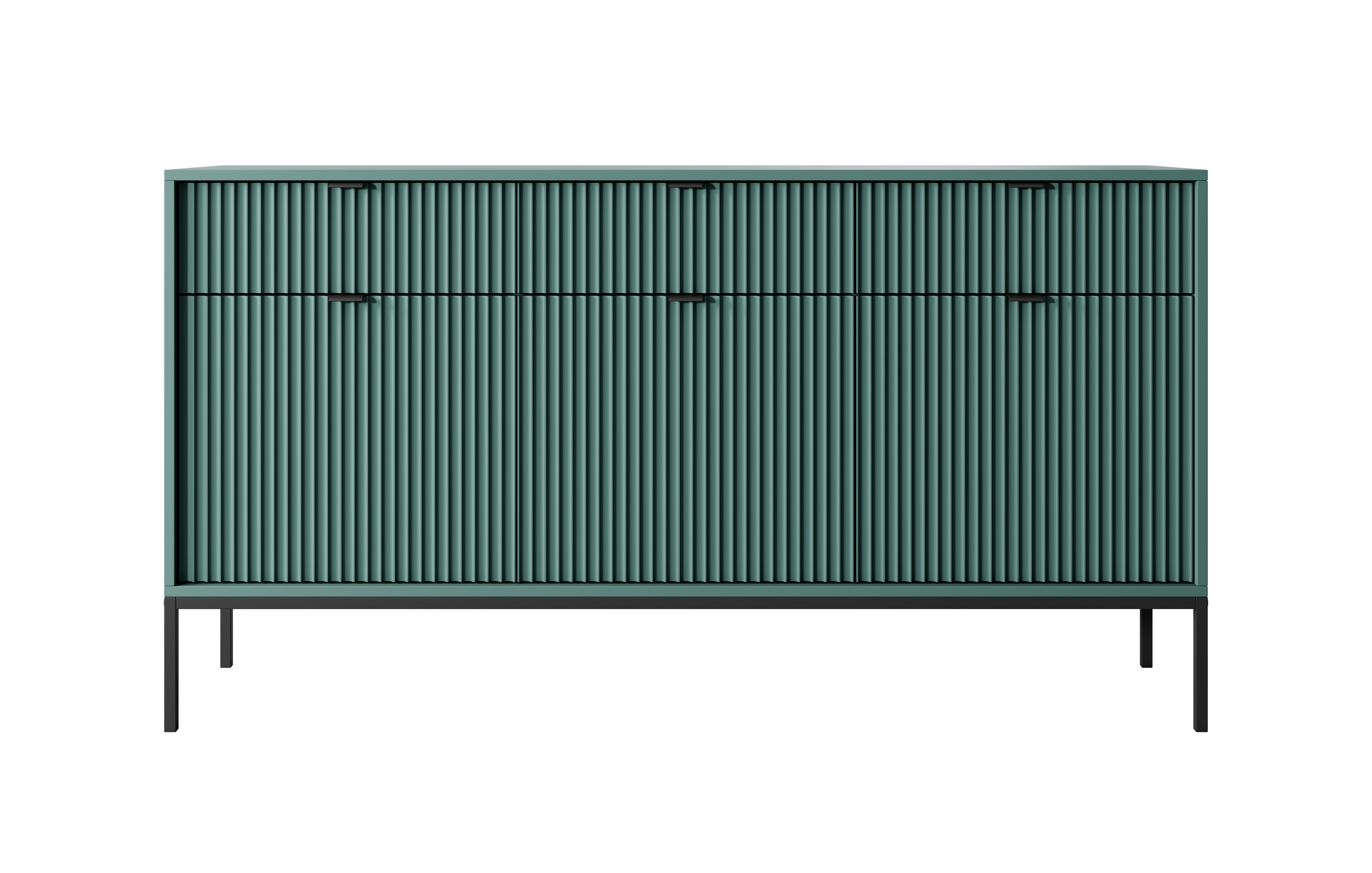 Komoda: 3 szuflady, 3 drzwi, Labrador, stelaż czarny, 154 x 83 x 39 cm, uchwyty czarne - 2