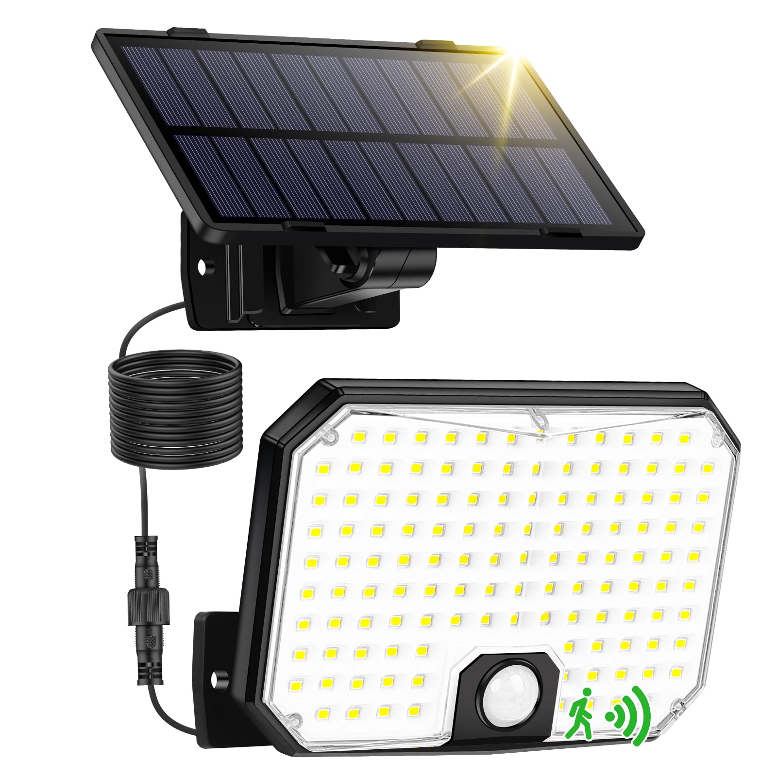 Zewnętrzne lampy solarne, kinkiet od zmierzchu do świtu z czujnikiem ruchu, wodoodporny solarny reflektor bezpieczeństwa LED, 3 tryby