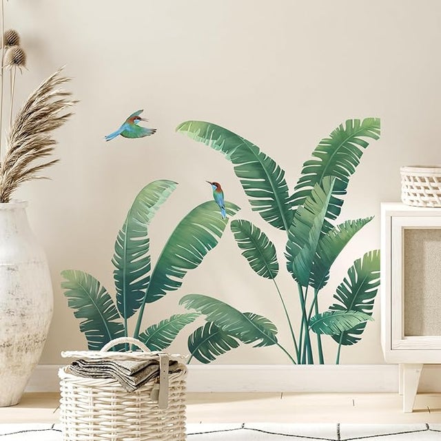Pegatinas de pared de plantas tropicales, pegatinas de pared de hojas de palma verdes, pegatinas de pared de plantas naturales para salas de estar,