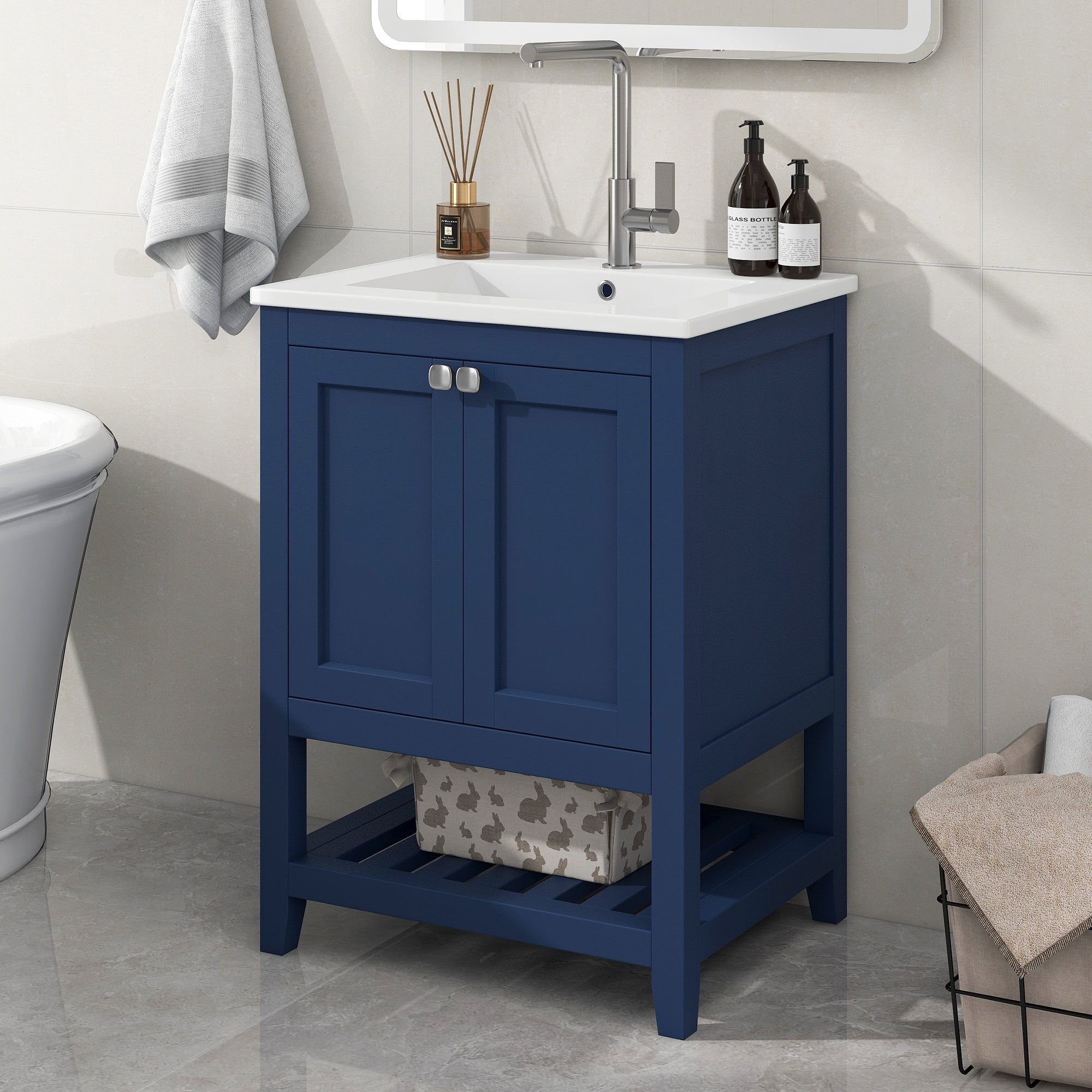 Lavabo De Cerámica Con Estante De Pared VidaXL - Lavabo Redondo Blanco 40x15 Cm, Estante Gris 60x40x16.3 Cm, Montaje Incluido