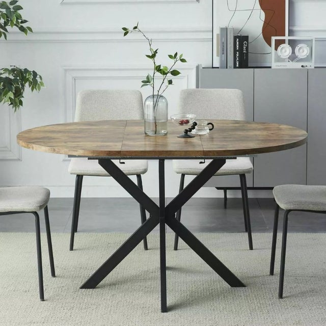 Set Tavolo Da Pranzo Rotondo 5 Pezzi Con 4 Sedie Parson - Tavolo 106,7 Cm Con Prolunghe A Ribalta, Finitura Rovere, Sedie In Tessuto Limelight - 2