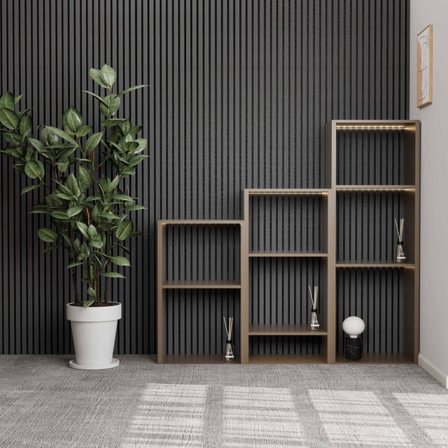 Lot de 2 panneaux muraux acoustiques décoratifs en bois MDF 120 x 60 cm, Chêne gris, excellente isolation phonique, installation facile