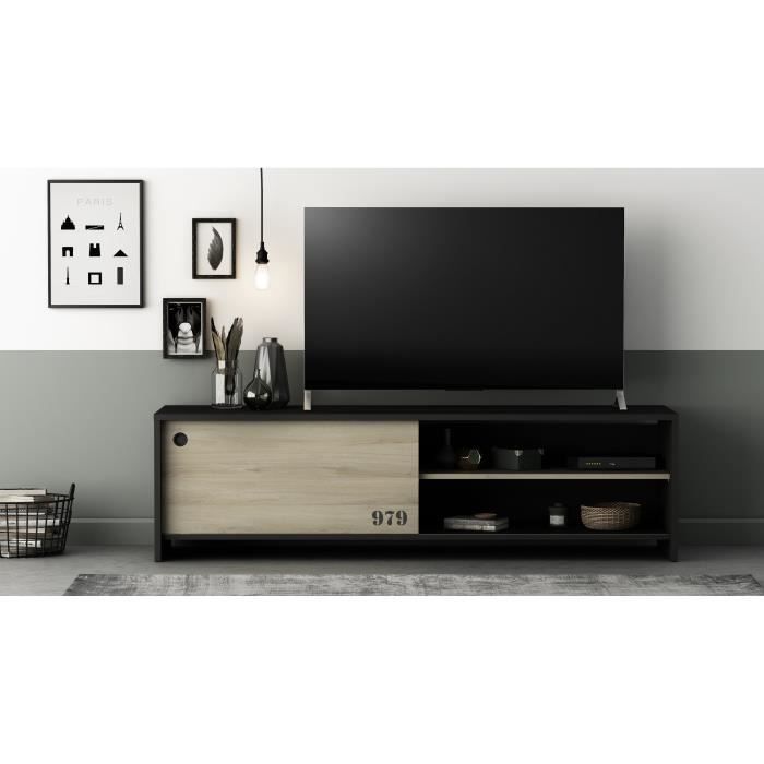 DEMEYERE Meuble TV 1 porte coulissante -Decor chene kronberg - L 151,3 x P 42,3 x H 42,7 cm - TOMY - 8