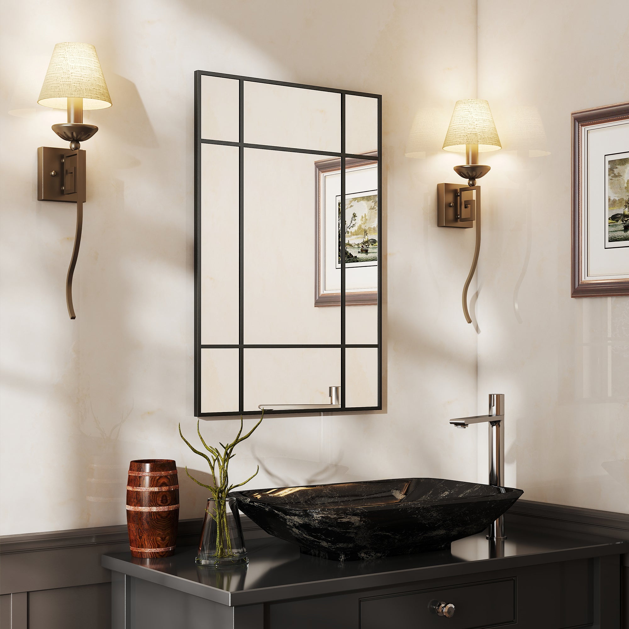 Miroir Mural Style Fenêtre.Fixation Verticale et Horizontale.90x60cm ...