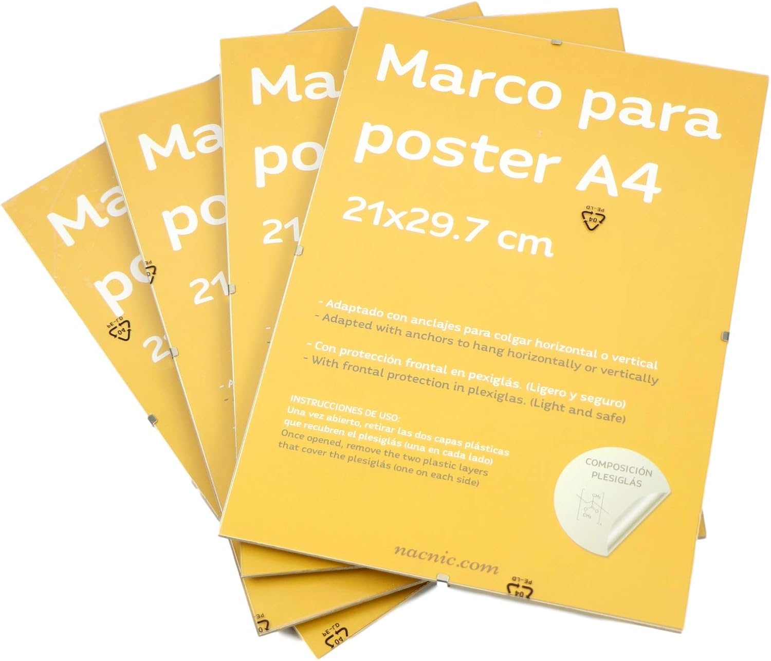 Nacnic Lot de 4 cadres clips transparents Supports transparents pour photos, dessins ou feuilles A4 21x29,7cm Avec plexiglas et ancres pour accrocher - 9